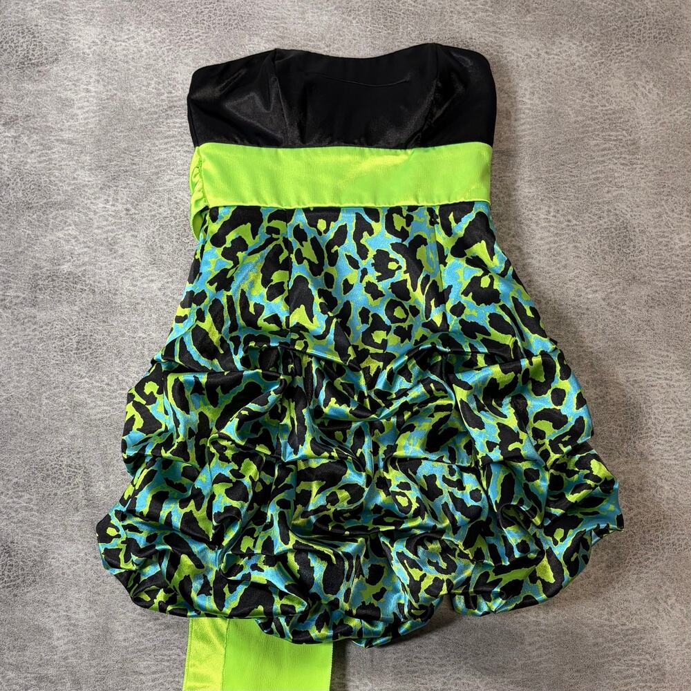 Y2k Ruby Rox Neon Leopard Bubble Mini Dress